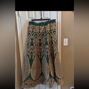 Elegant Green and Gold Embroidered Skirt Indian Wedding set with top